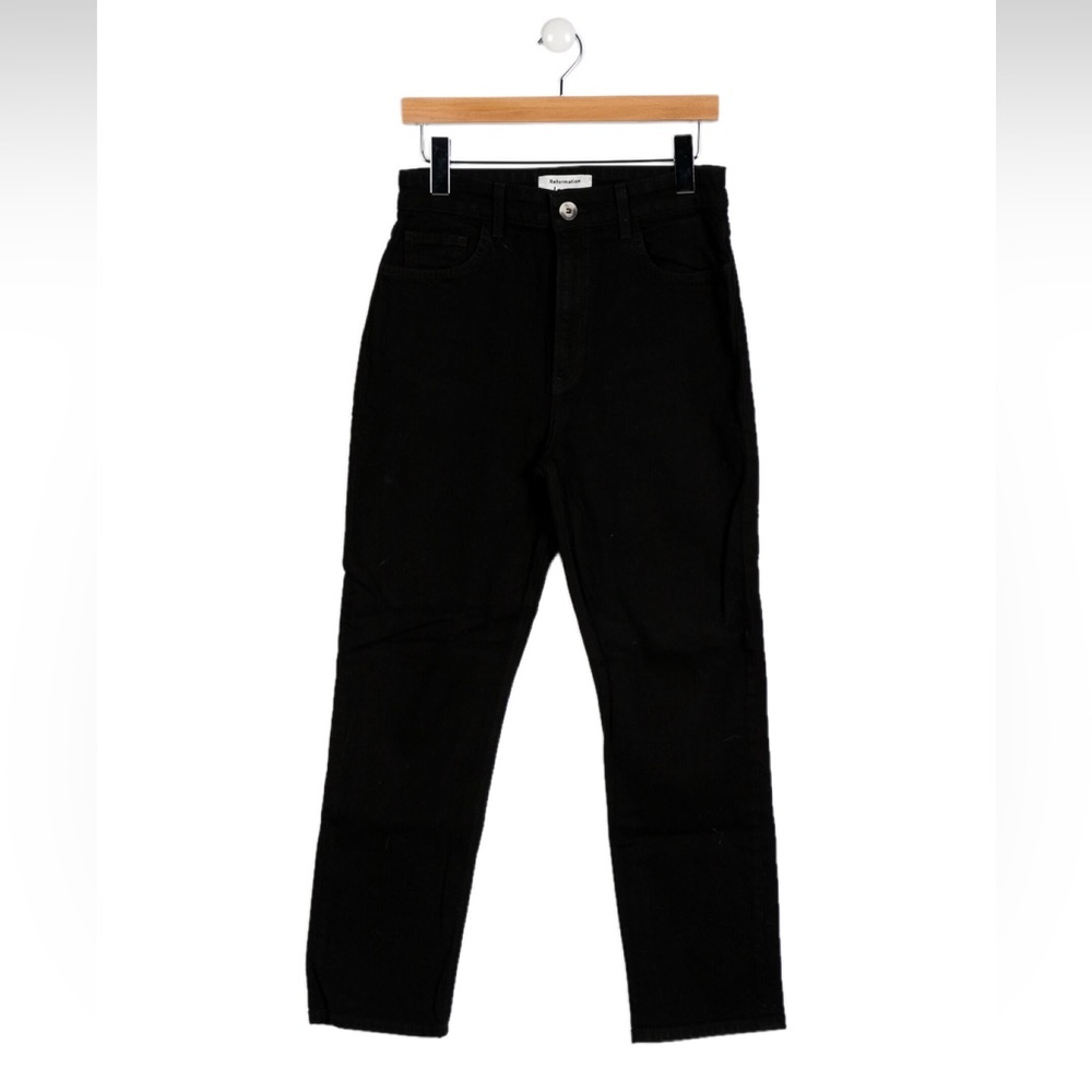 Reformation black barrel leg cropped jeans size 28